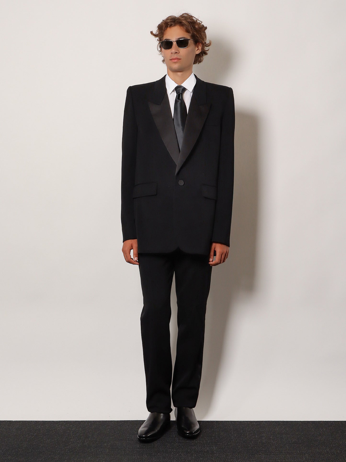 Tuxedo wool trouser with satin side band