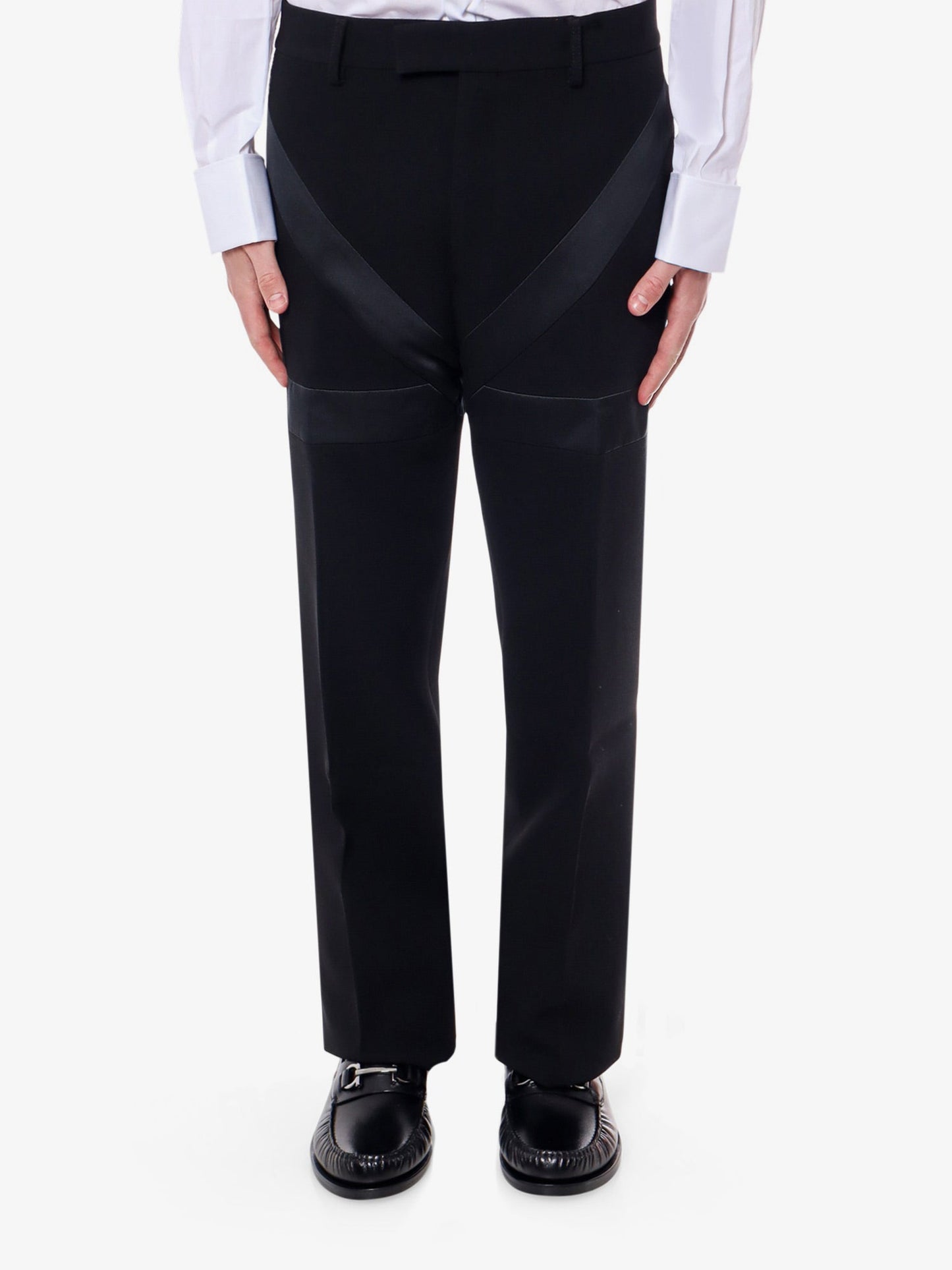 Virgin wool trouser with satin inserts