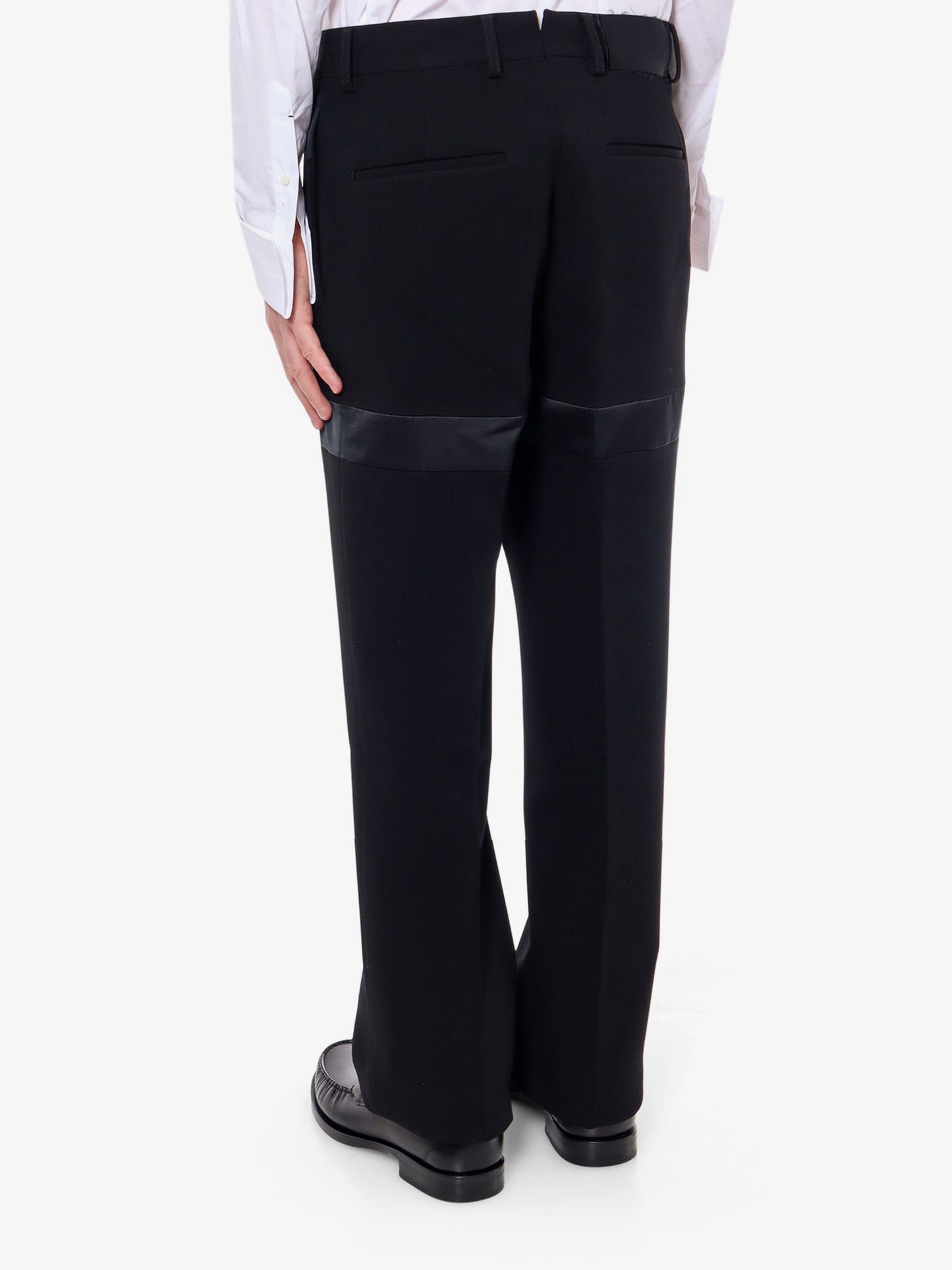 Virgin wool trouser with satin inserts