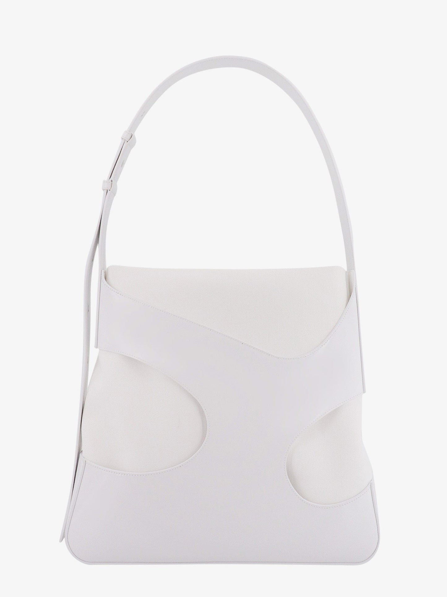 Shoulder bag in leather and canvas with cut-out details