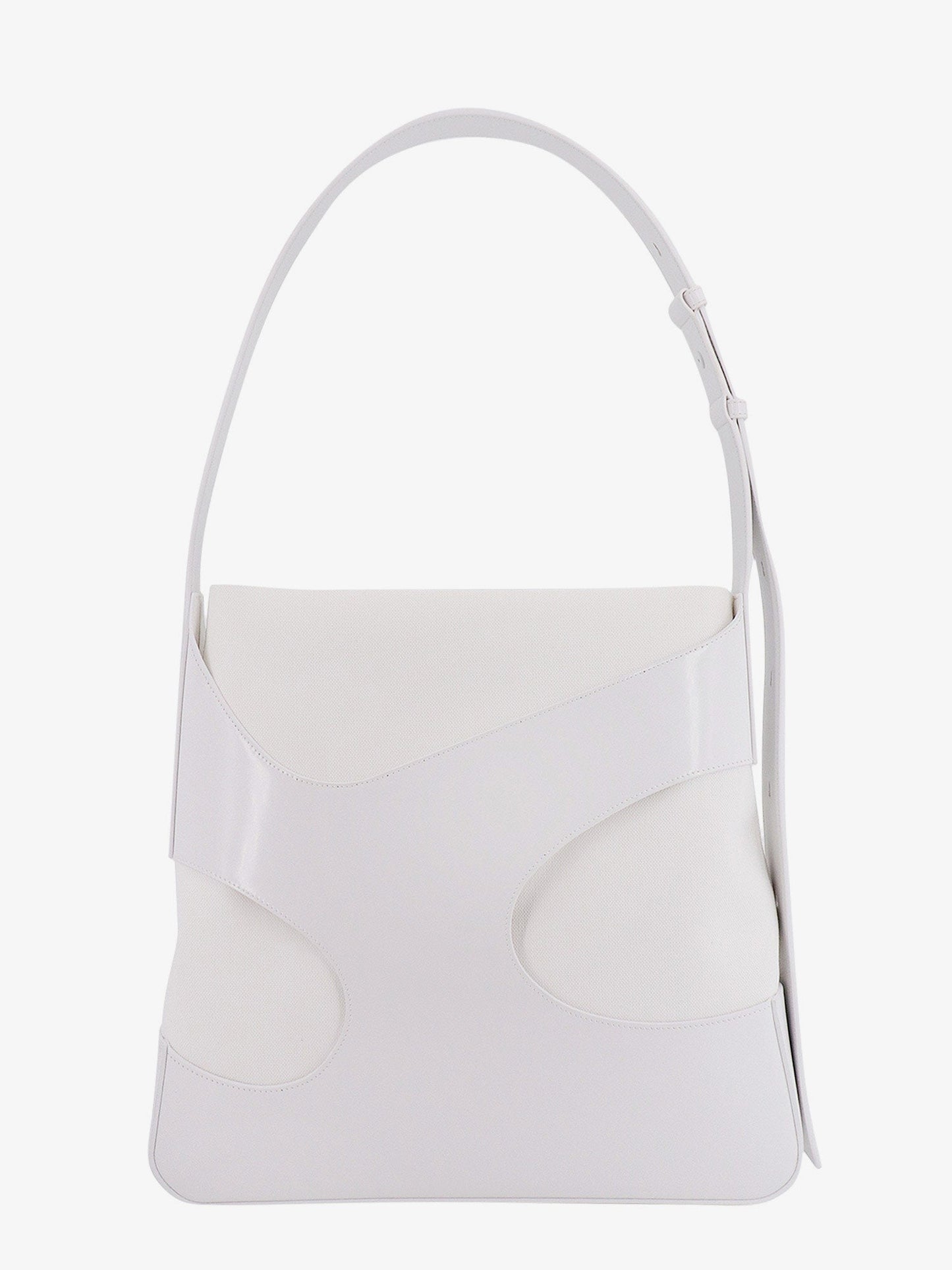 Shoulder bag in leather and canvas with cut-out details