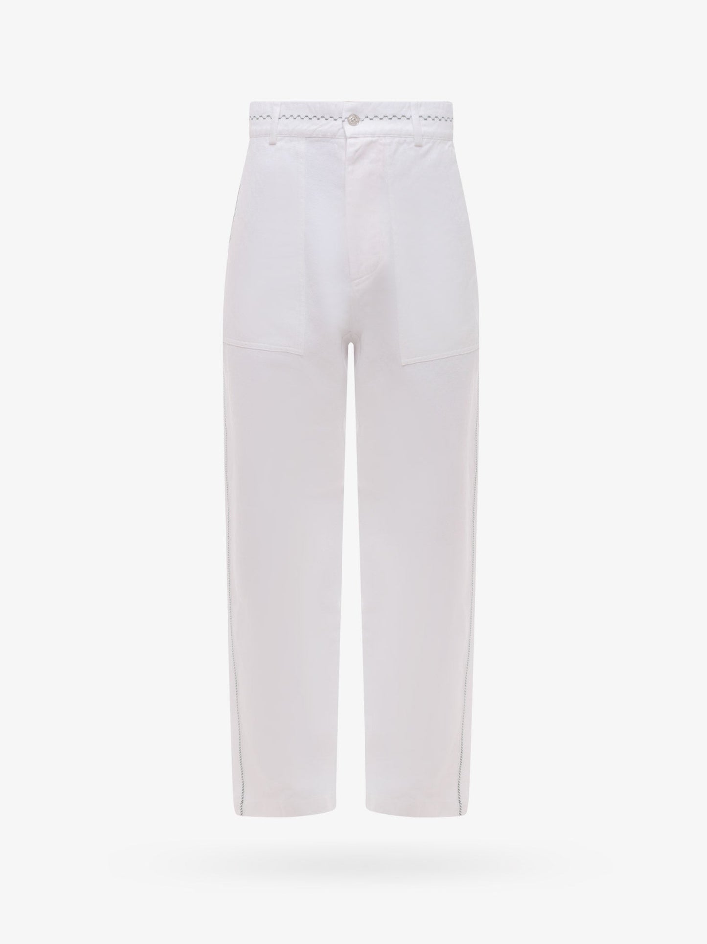 White denim trouser with stitching and embroidery