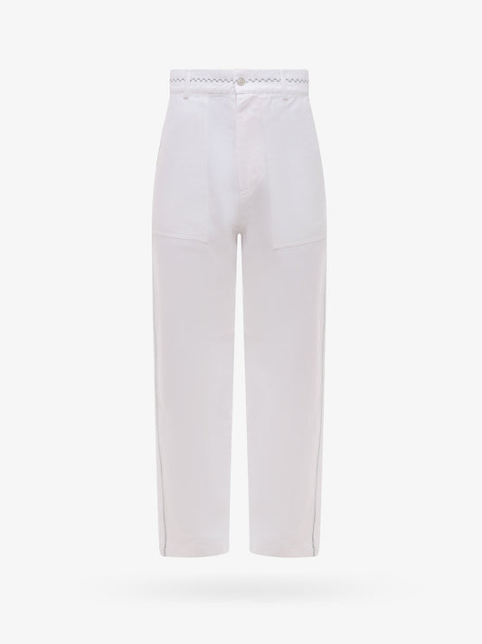 White denim trouser with stitching and embroidery