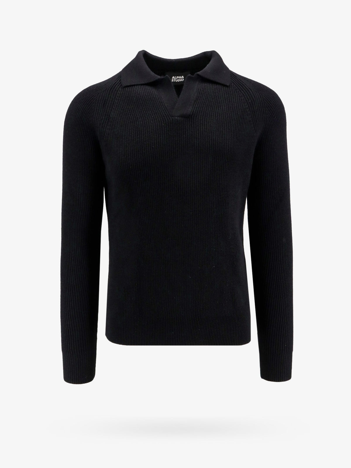 Ribbed extrafine merino wool polo shirt