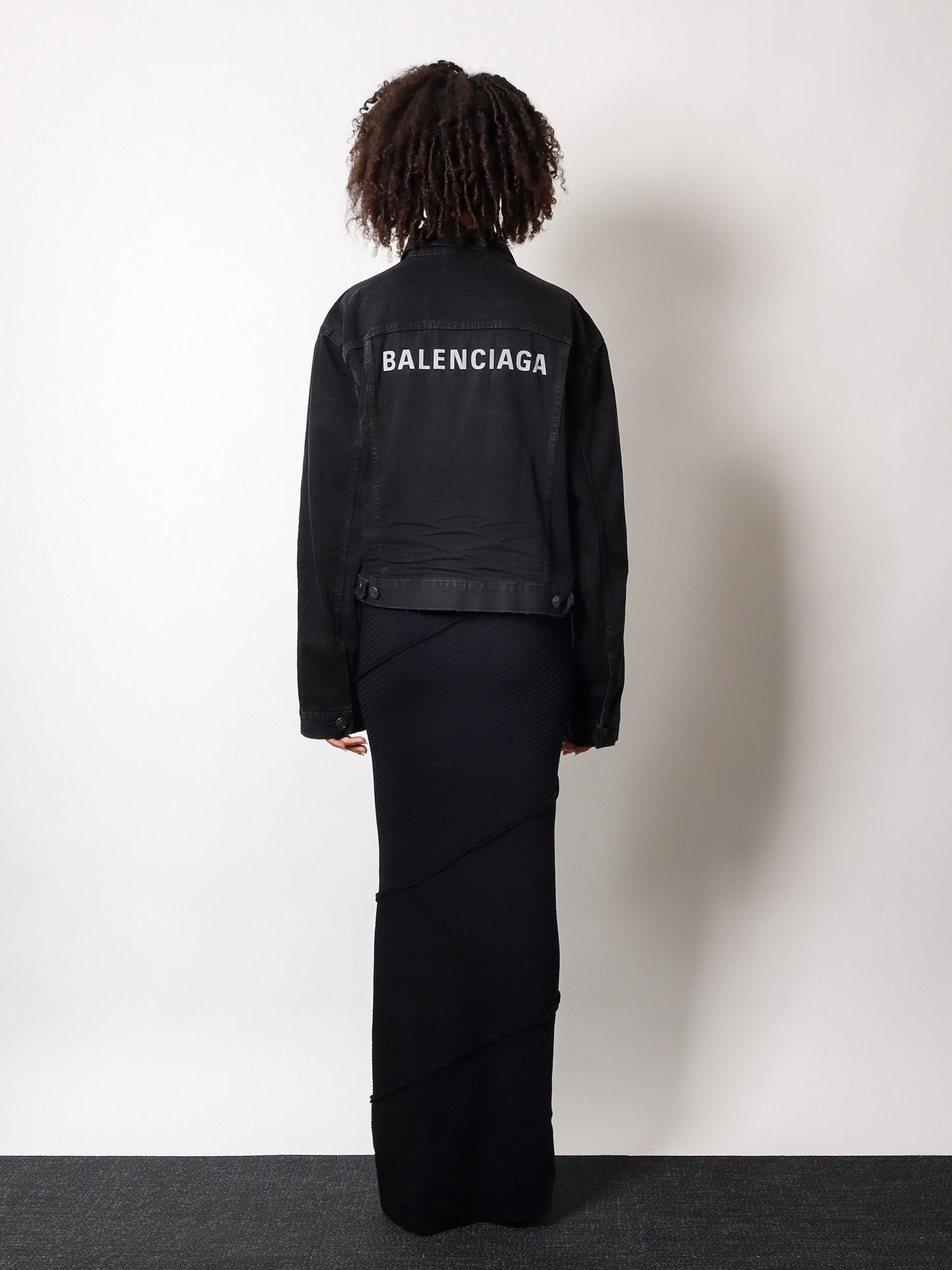 Small fit black denim jacket