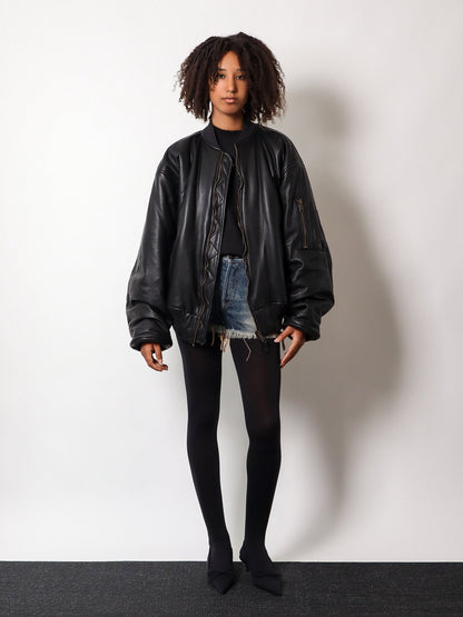 Leather jacket with cargo pocket detail on the sleeve thumbnail