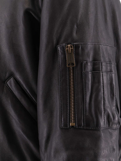 Leather jacket with cargo pocket detail on the sleeve thumbnail