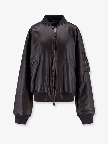 Leather jacket with cargo pocket detail on the sleeve thumbnail