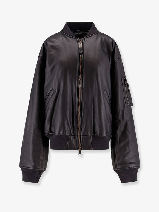 Leather jacket with cargo pocket detail on the sleeve