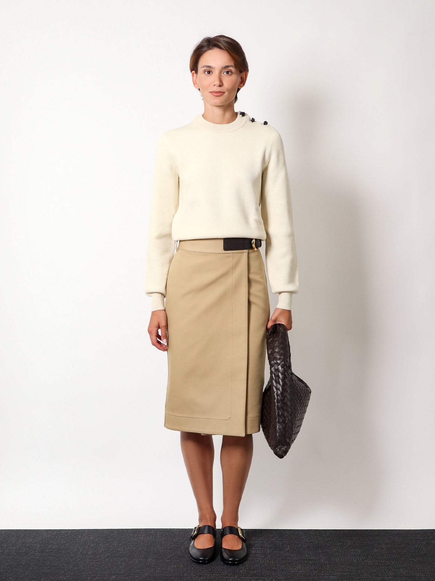 Gonna midi in cotone con cintura in pelle