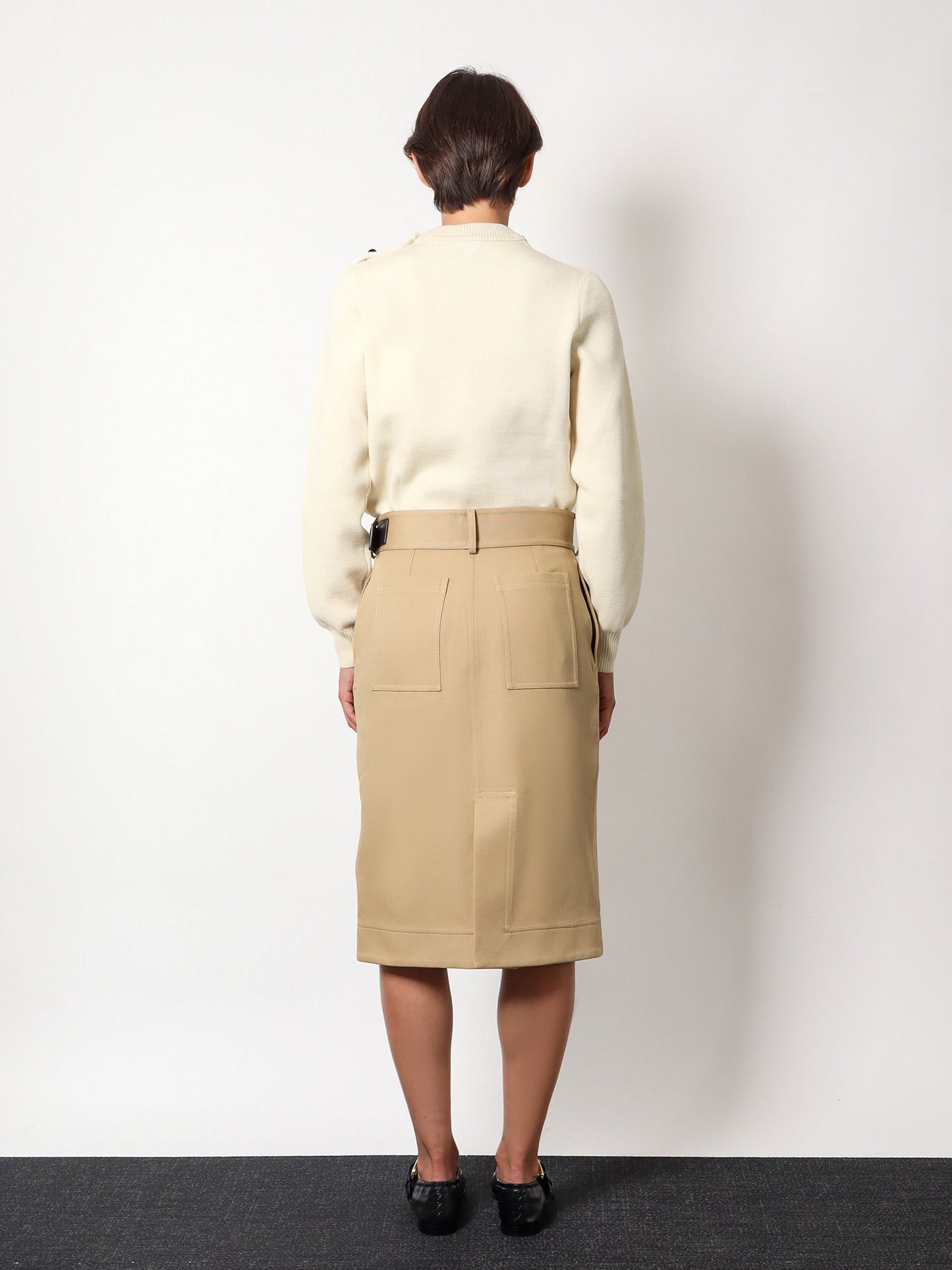 Gonna midi in cotone con cintura in pelle