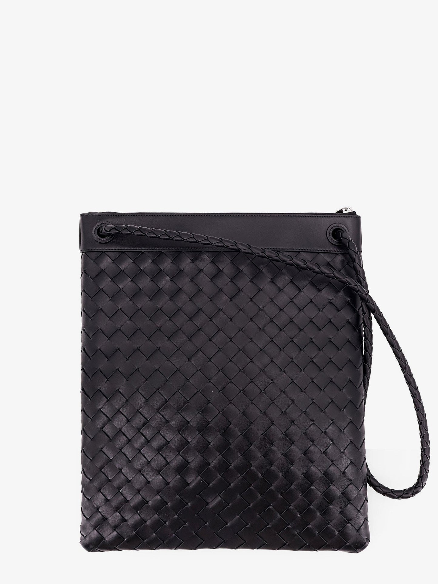 Shoulder bag with woven motif, zip closure and leather shoulder strap with metal knot detail