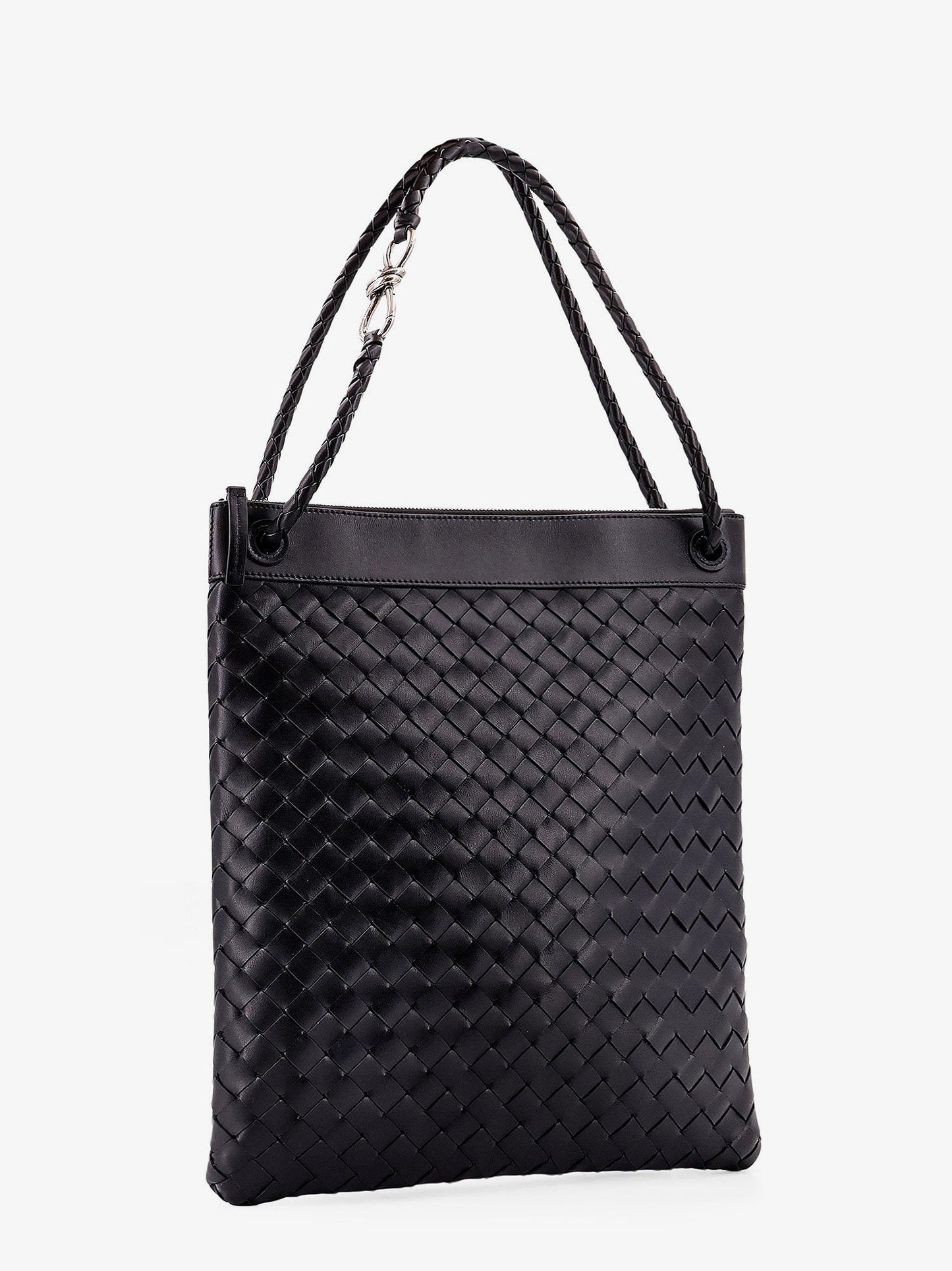 Shoulder bag with woven motif, zip closure and leather shoulder strap with metal knot detail