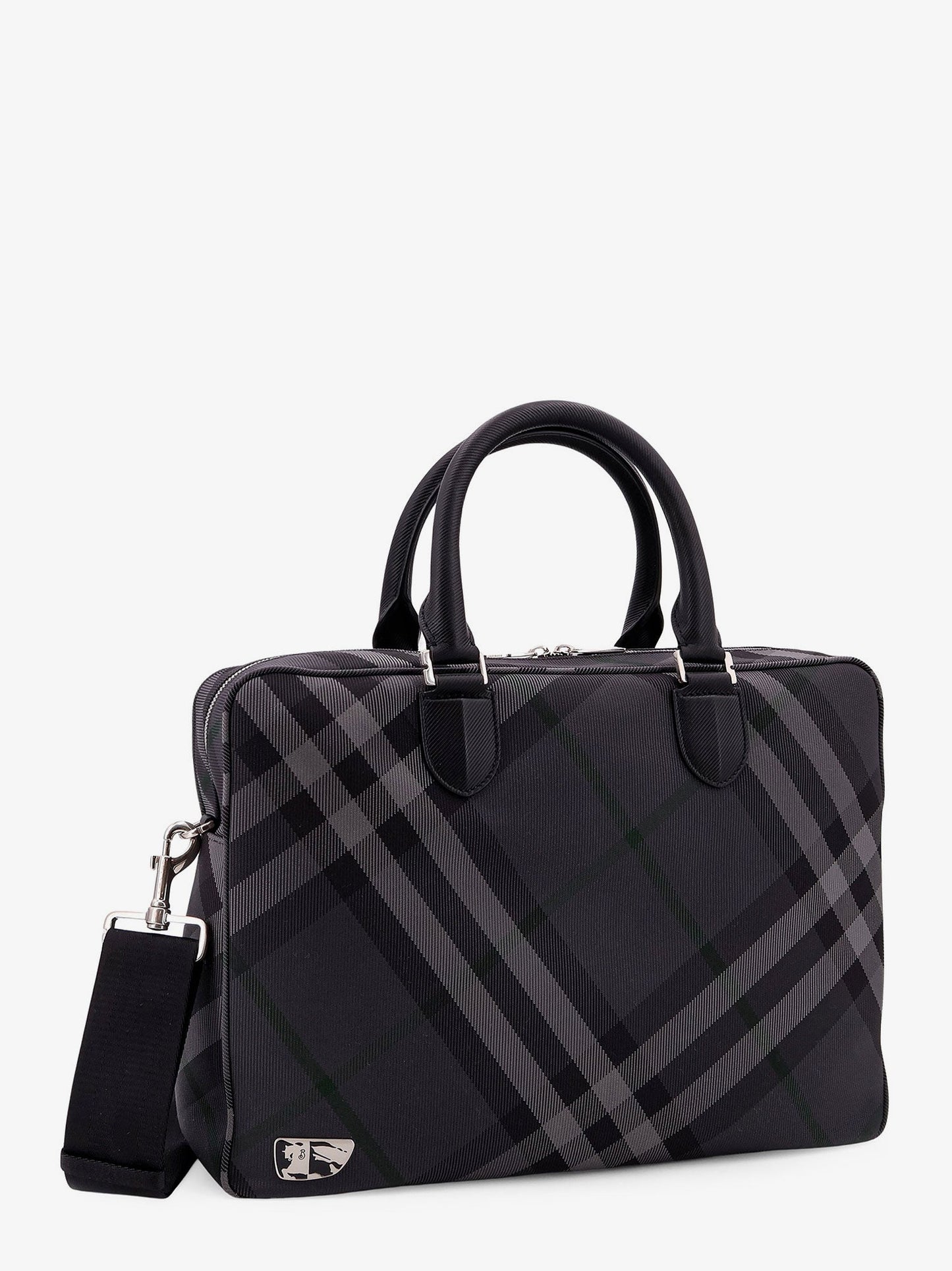 Nylon check briefcase with equestrian knight design lining