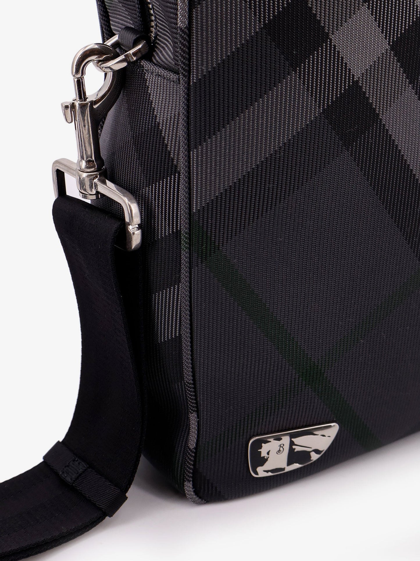 Nylon check briefcase with equestrian knight design lining