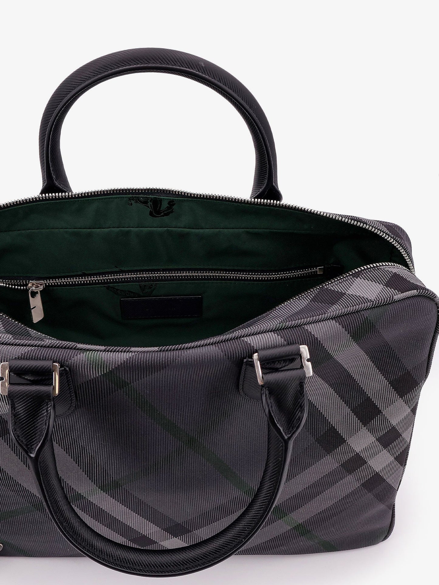Nylon check briefcase with equestrian knight design lining