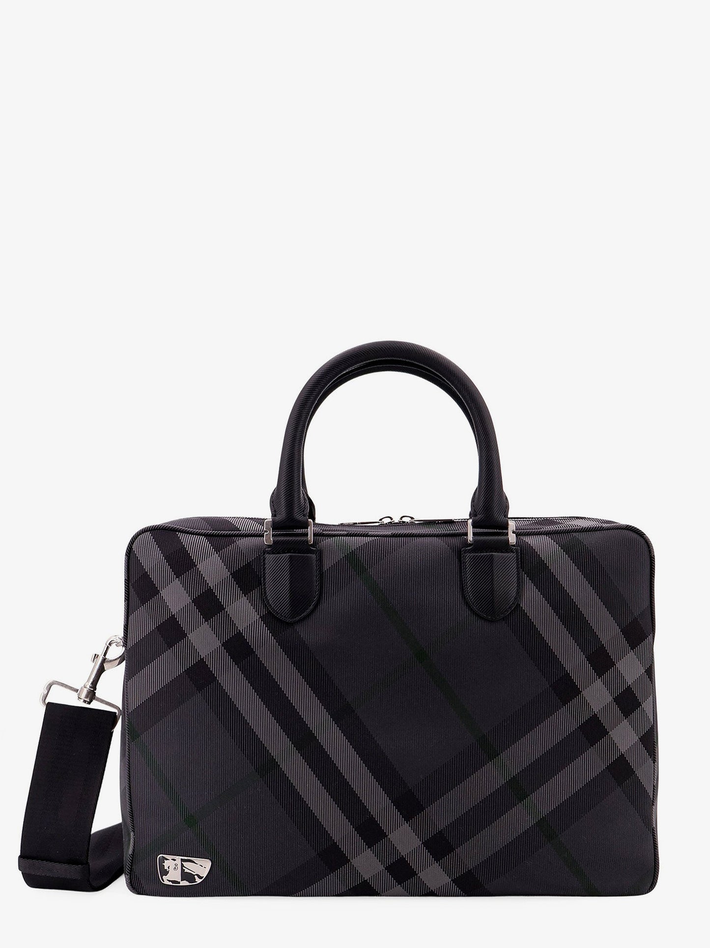 Nylon check briefcase with equestrian knight design lining