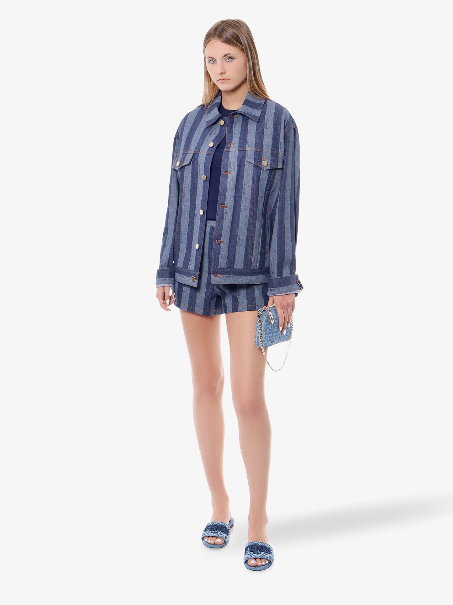 Denim jacket with pequin stripes