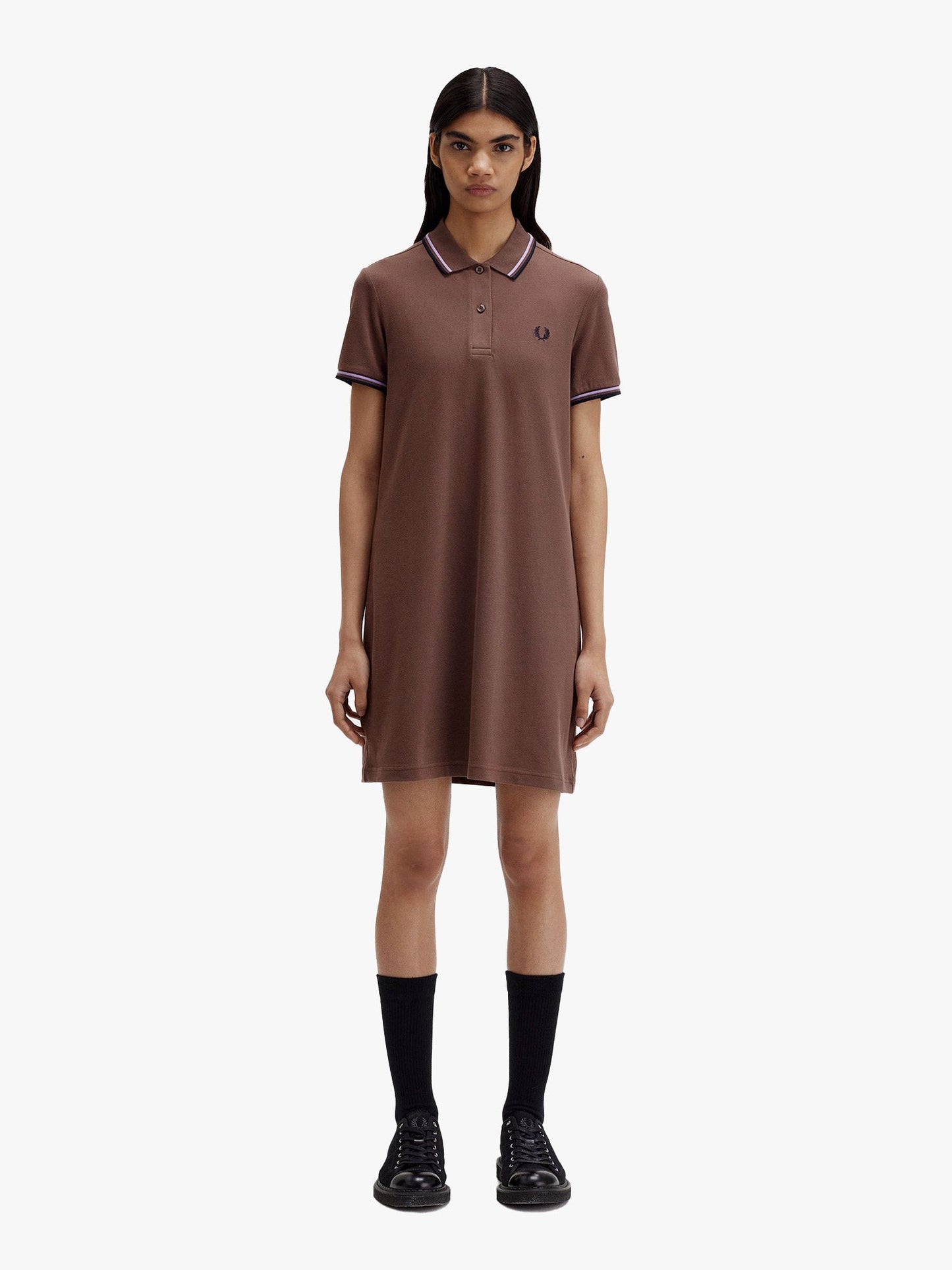 Stretch cotton polo dress with contrasting profiles