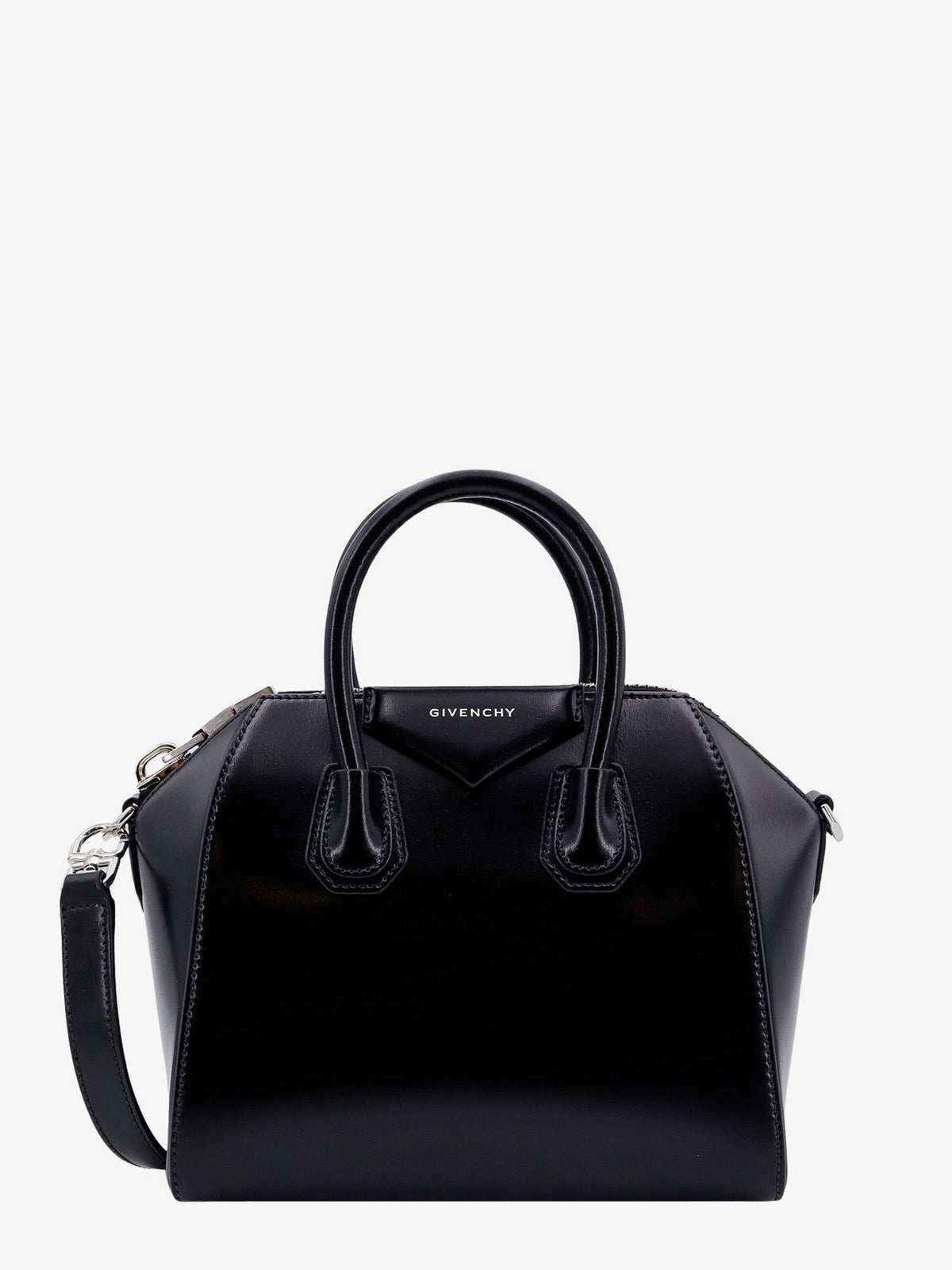 Leather handbag logo on front