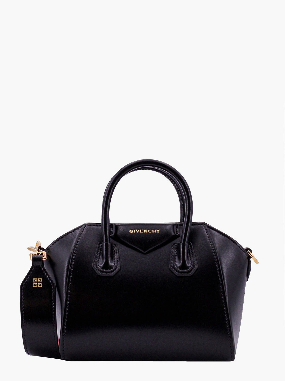 Leather handbag frontal logo