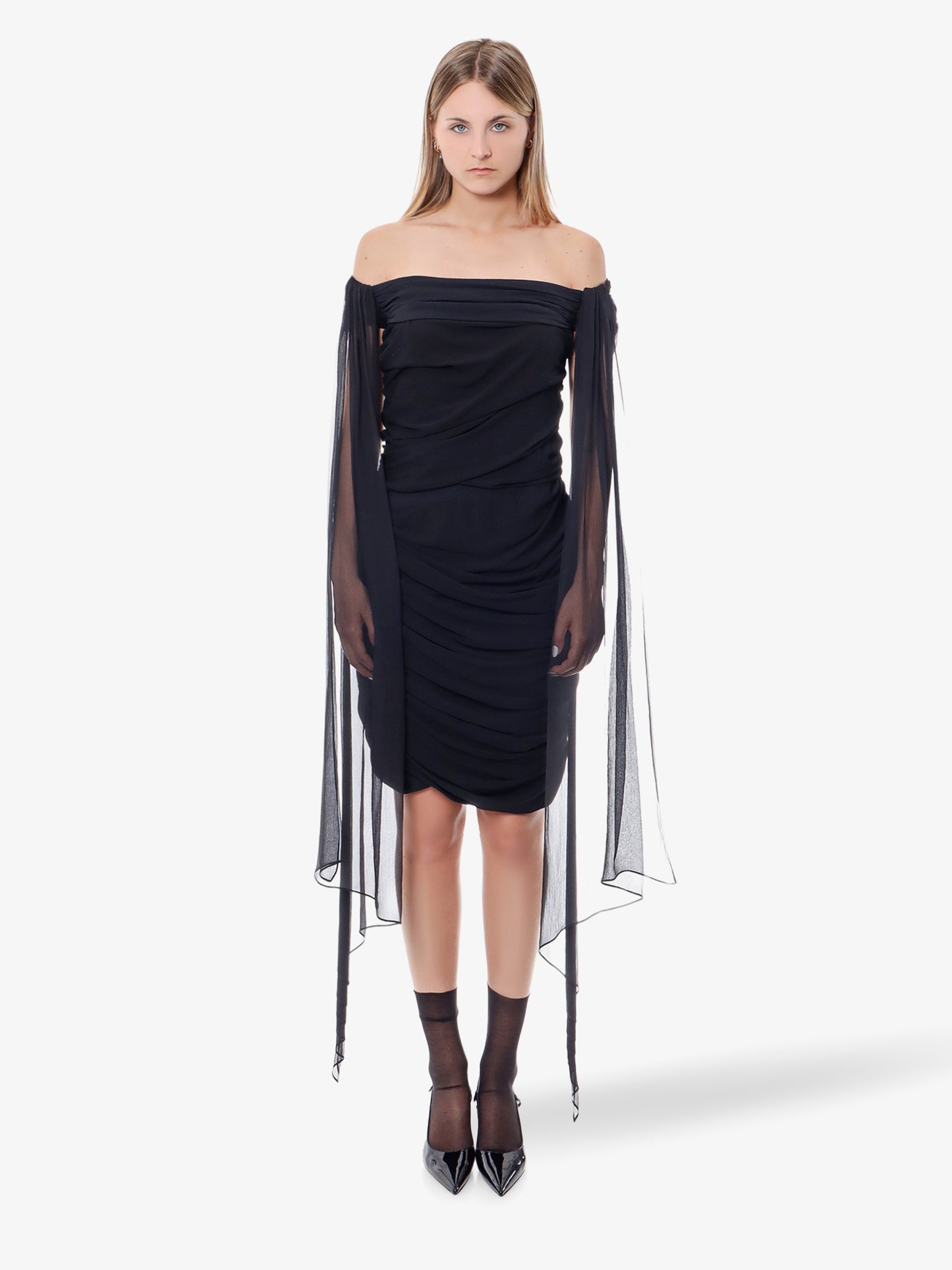 Stretch viscose dress with drapery