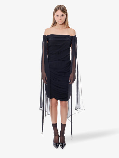 Stretch viscose dress with drapery thumbnail