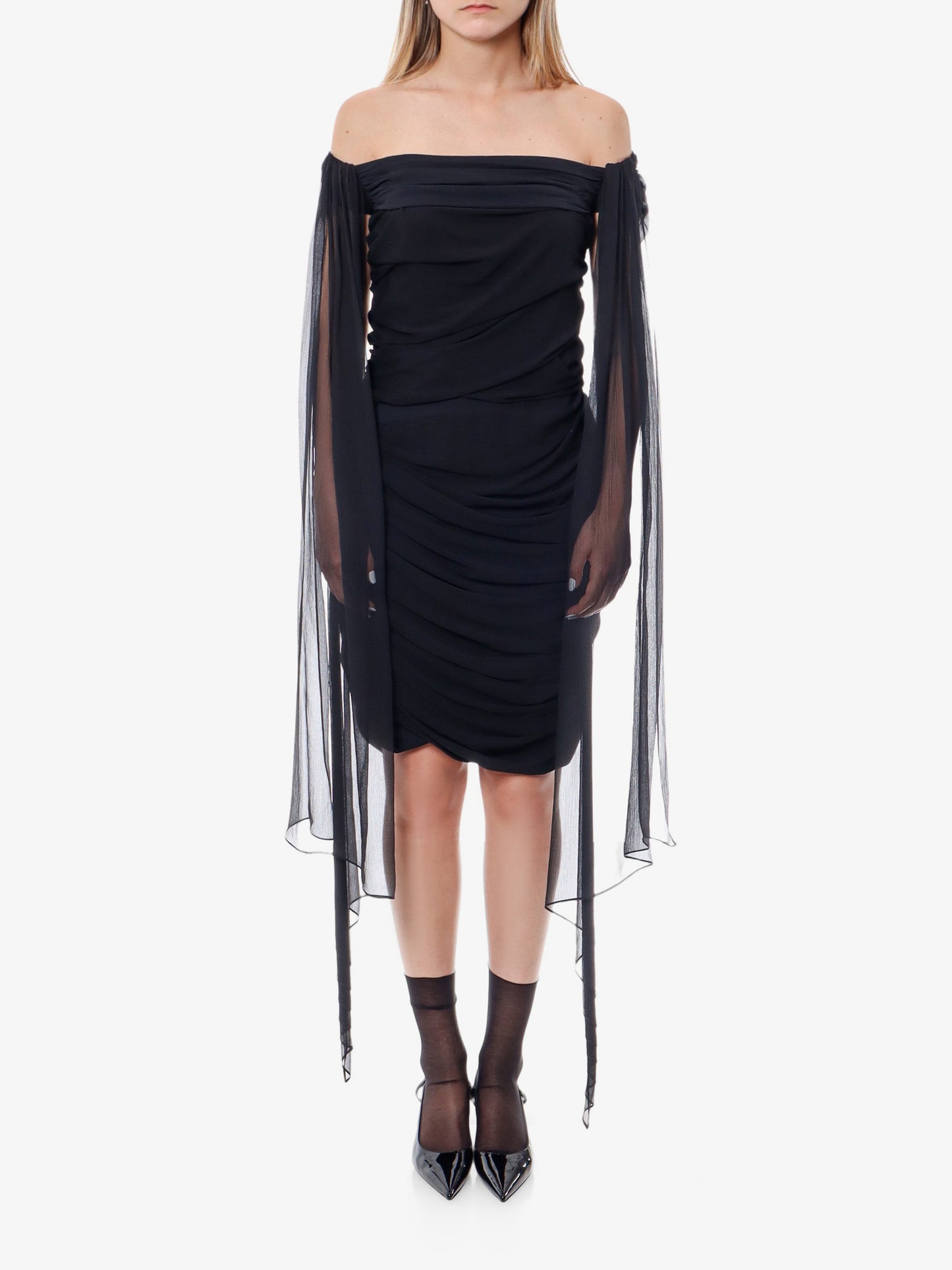 Stretch viscose dress with drapery