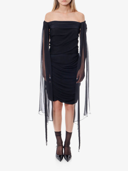 Stretch viscose dress with drapery thumbnail