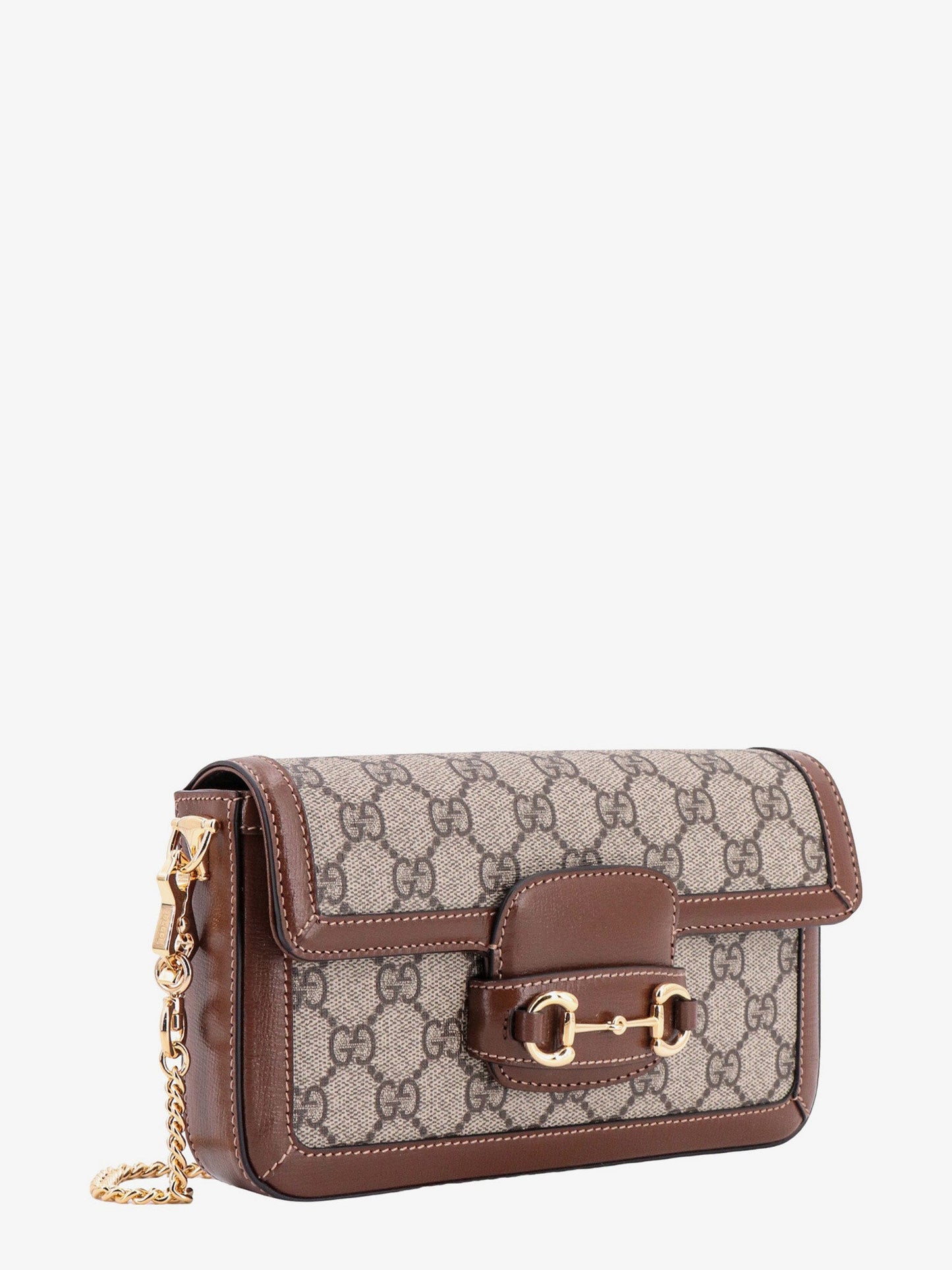 Borsa a spalla in tessuto gg supreme e pelle con iconico morsetto in metallo