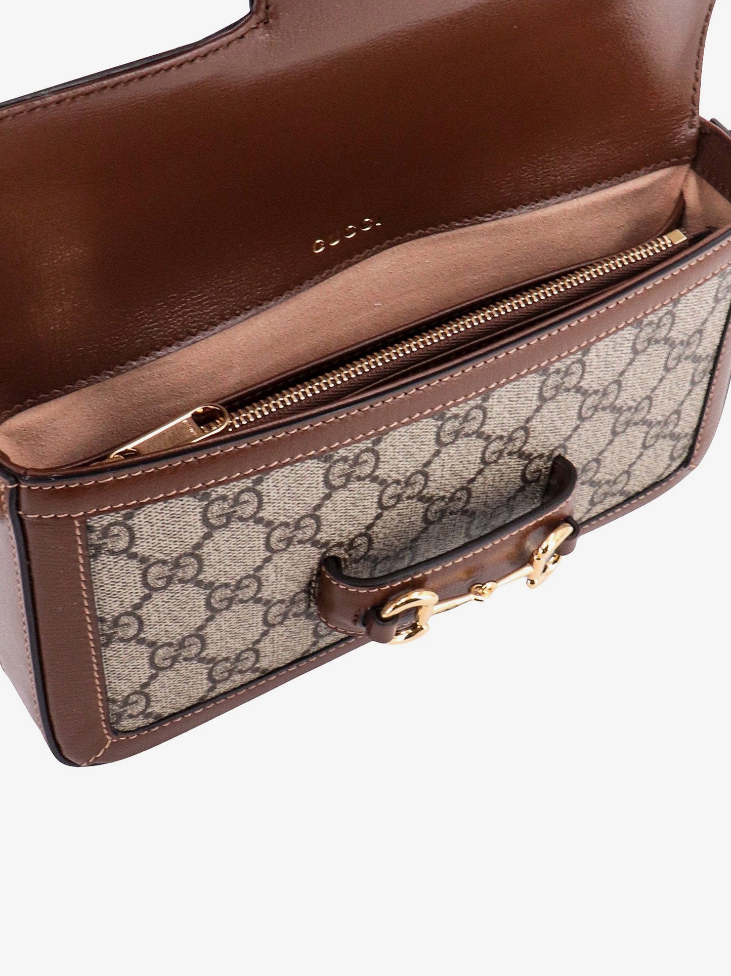 Borsa a spalla in tessuto gg supreme e pelle con iconico morsetto in metallo