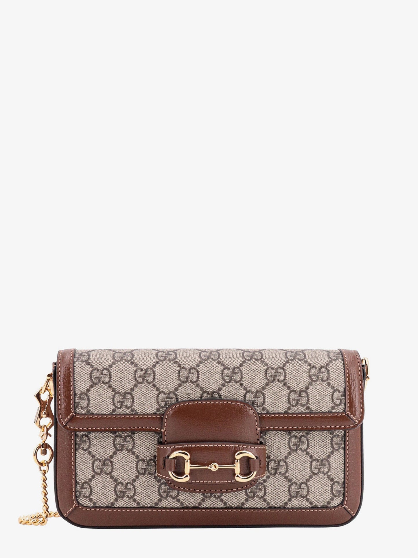 Borsa a spalla in tessuto gg supreme e pelle con iconico morsetto in metallo