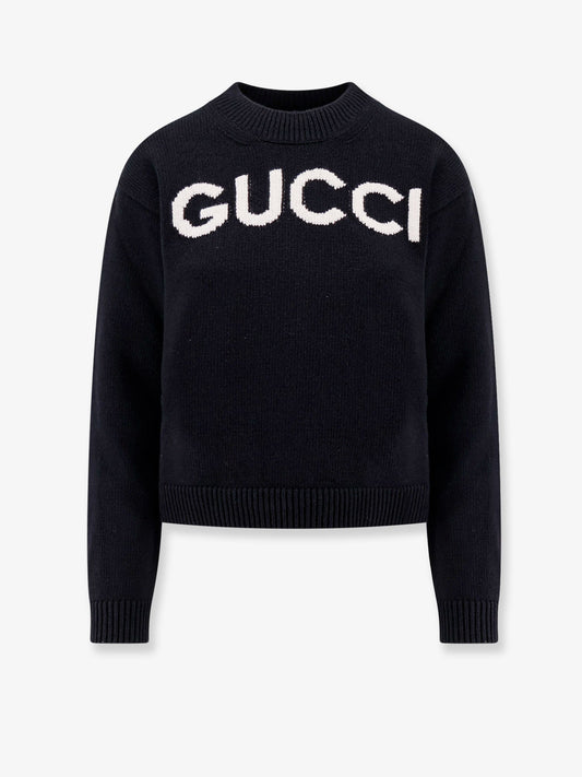 Wool sweater with gucci embroidery on the front