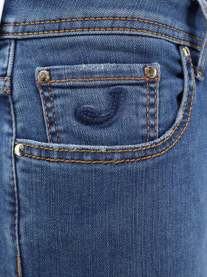 Slim stretch cotton jeans with back pony-skin patch thumbnail