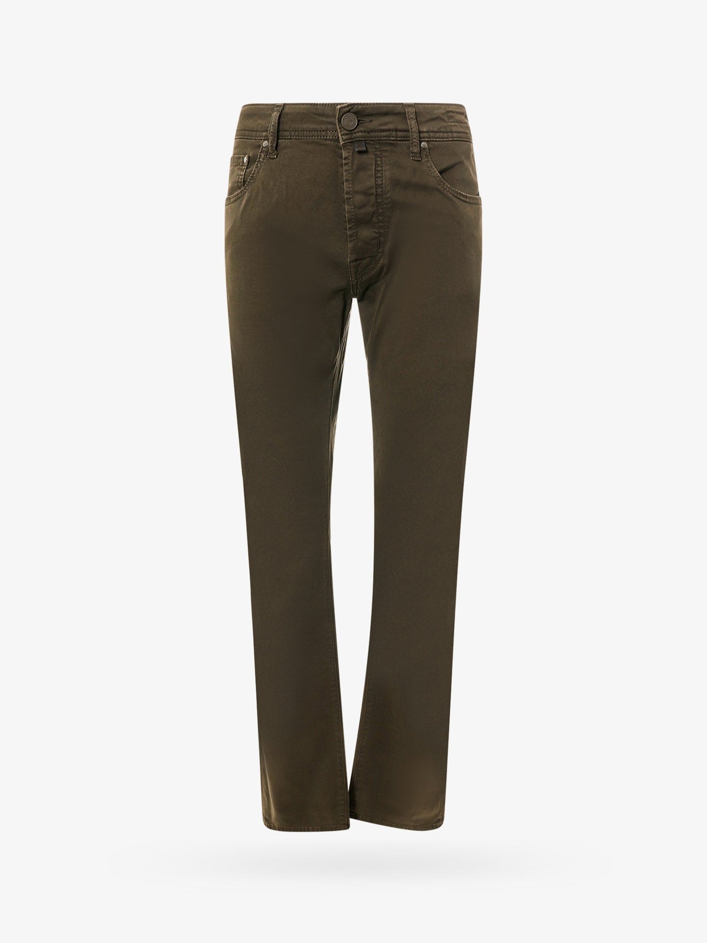 Regular slim fit cotton trouser with back pony-skin patch