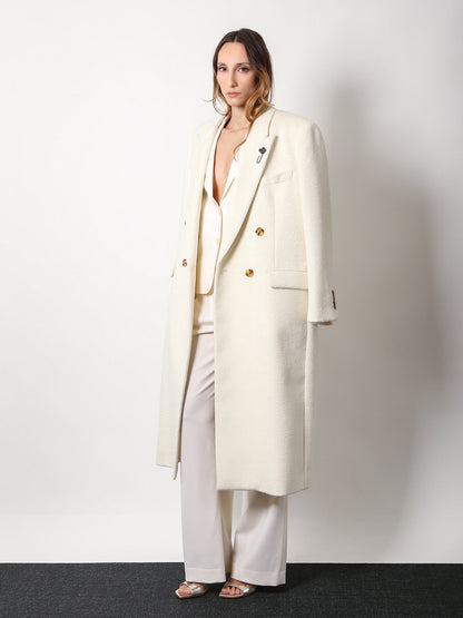 Wool and alpaca coat with iconic brooch thumbnail