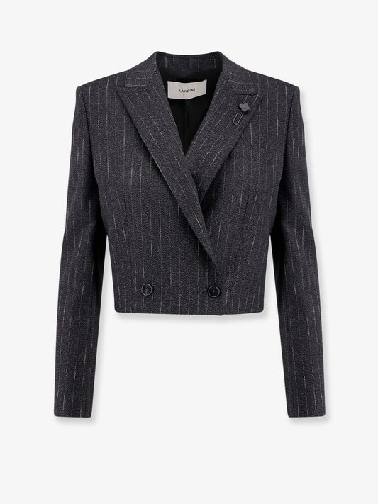 Crop fit pinstripe fabric blazer
