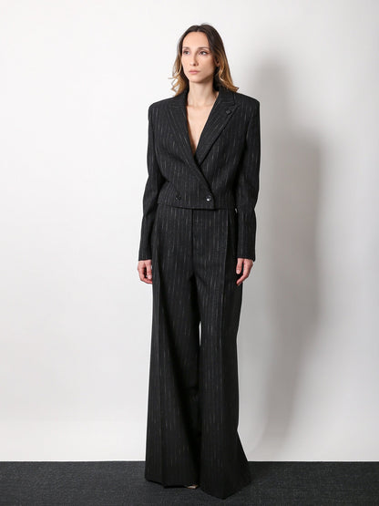 Crop fit pinstripe fabric blazer thumbnail