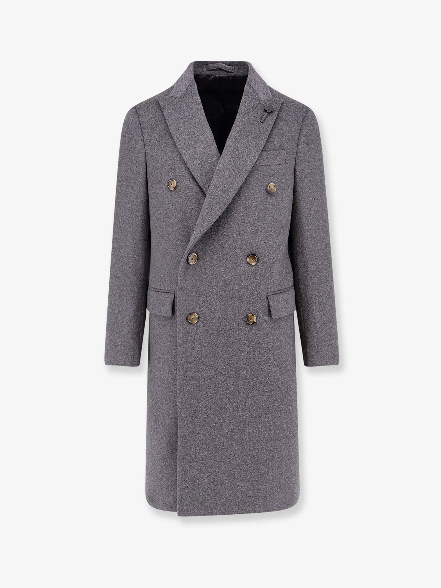 Pure virgin wool coat with peak lapel