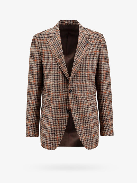 Virgin wool and cashmere blazer with madras motif