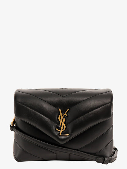 Matelassé leather shoulder bag with frontal monogram thumbnail
