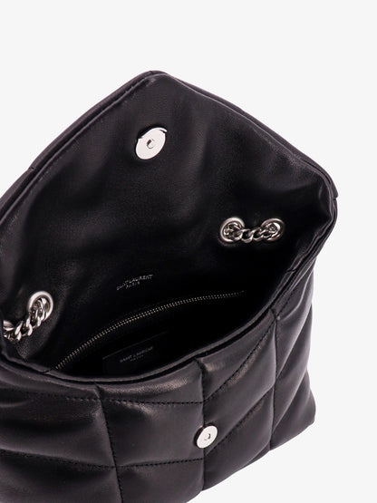 Matelassé leather shoulder bag with frontal monogram thumbnail