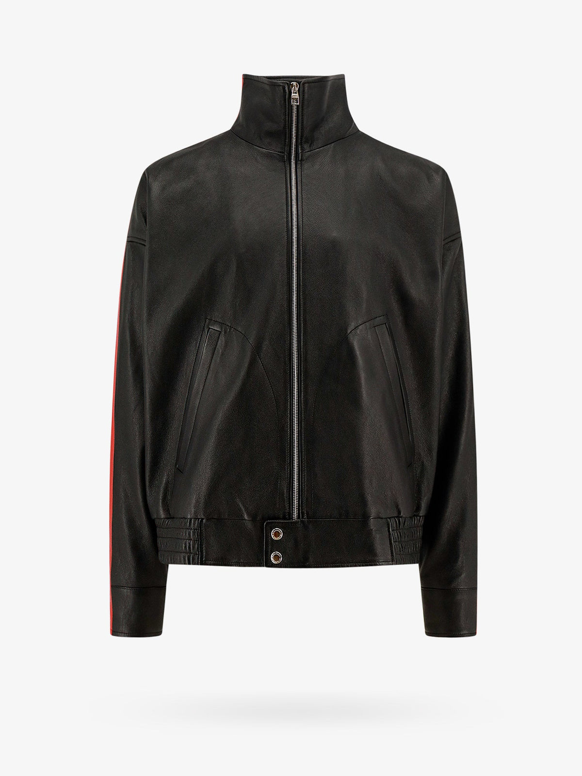Leather jacket contrasting bands