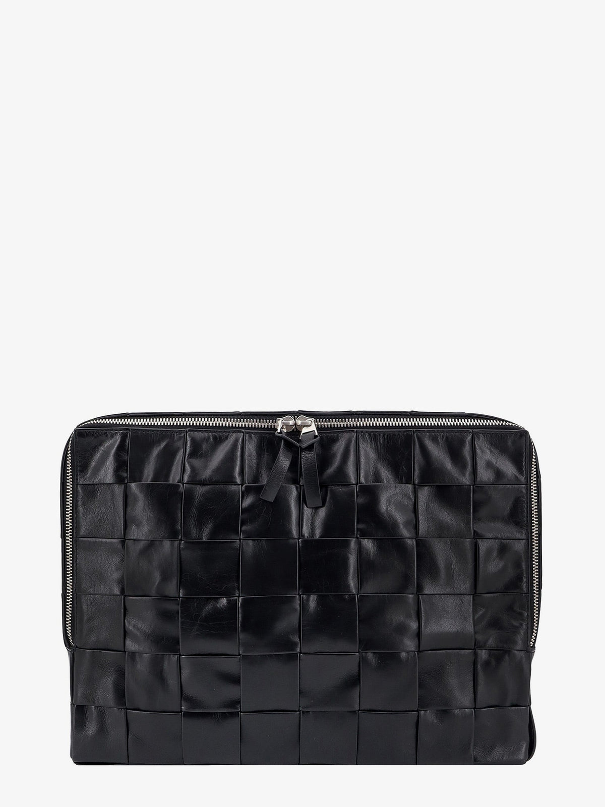 Leather clutch intrecciato motif