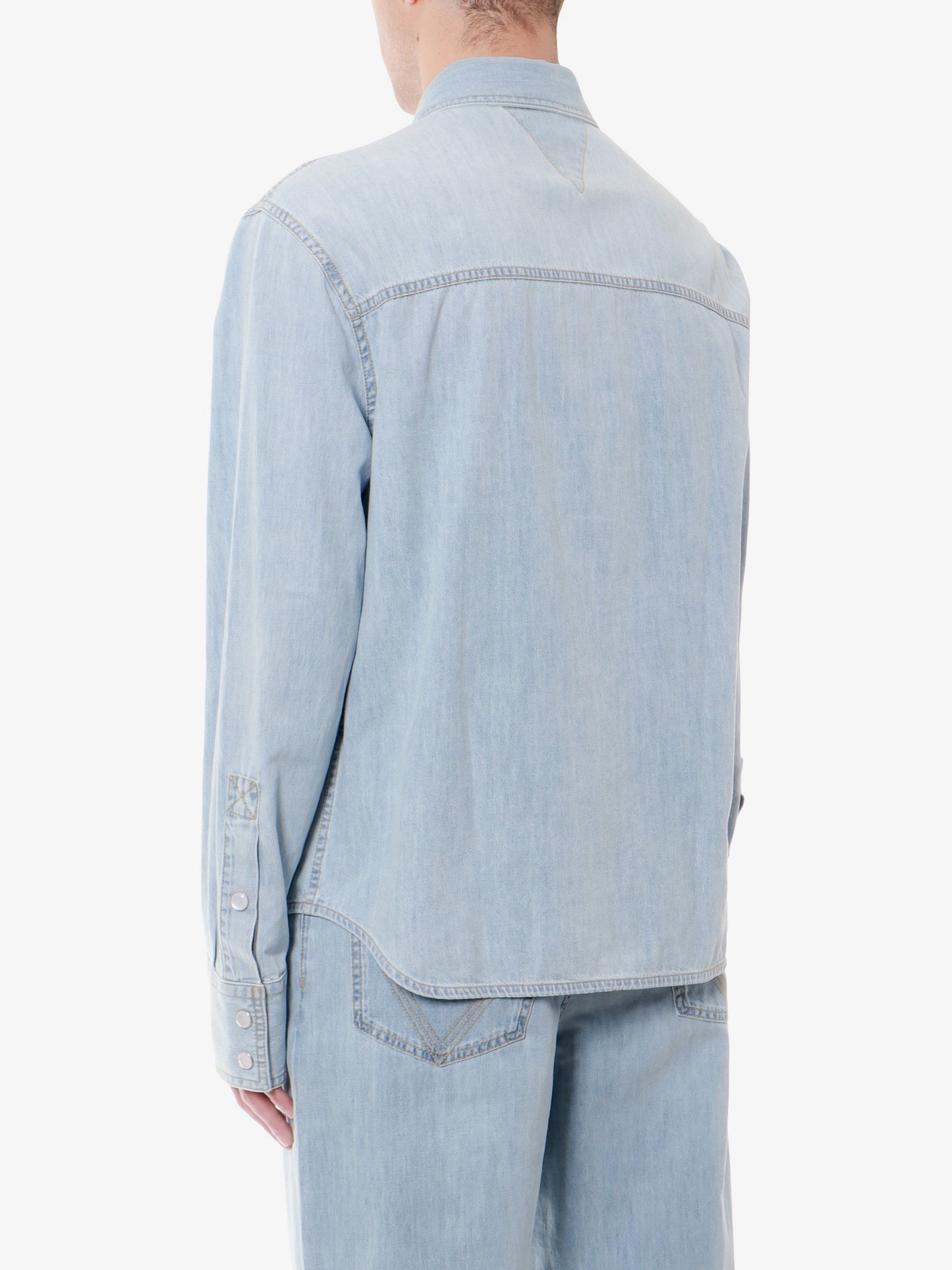 Denim shirt with mother-of-pearl buttons