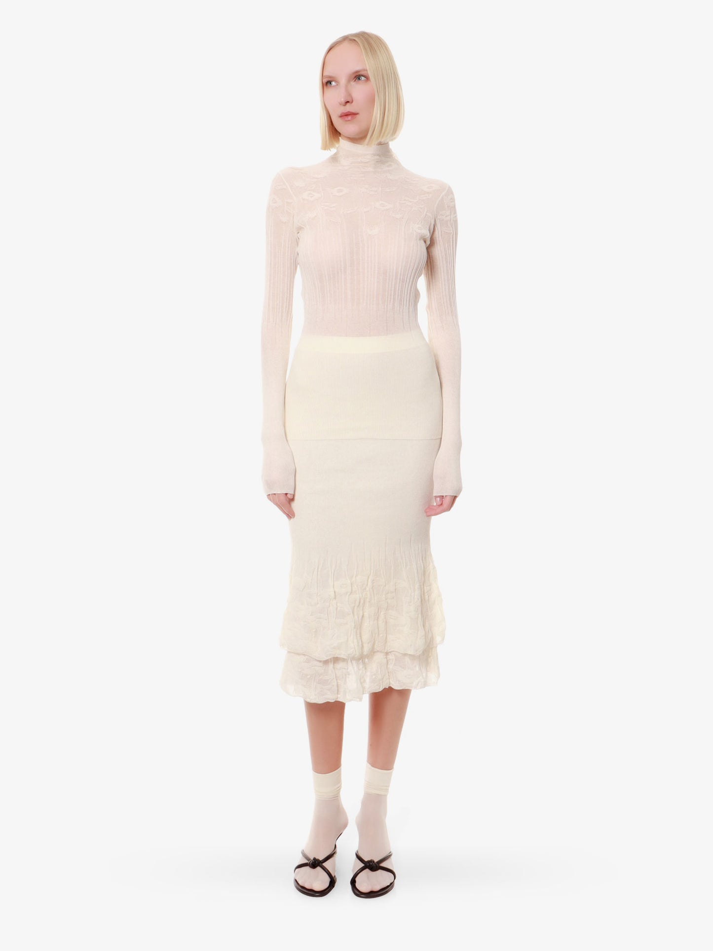 2 in 1 cotton blend skirt with floral embroidery