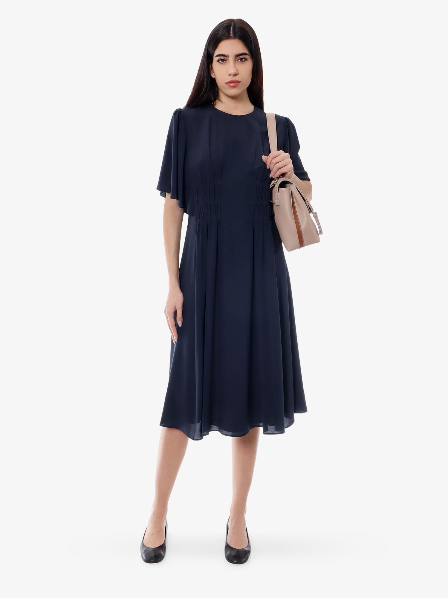 chloe blue silk dress Chlo Cape-Effect Open-Back Ruffled Silk-Crepon Gown in Blue