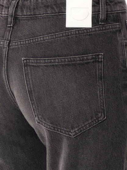 Open knee black denim trouser thumbnail