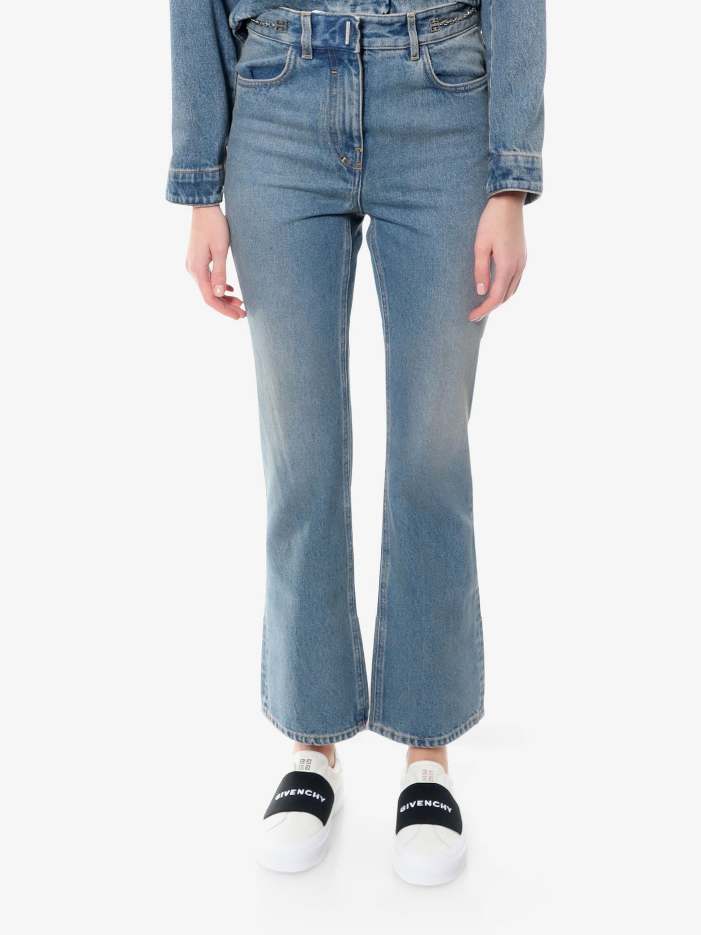 Cotton boot cut jeans with 4g chain