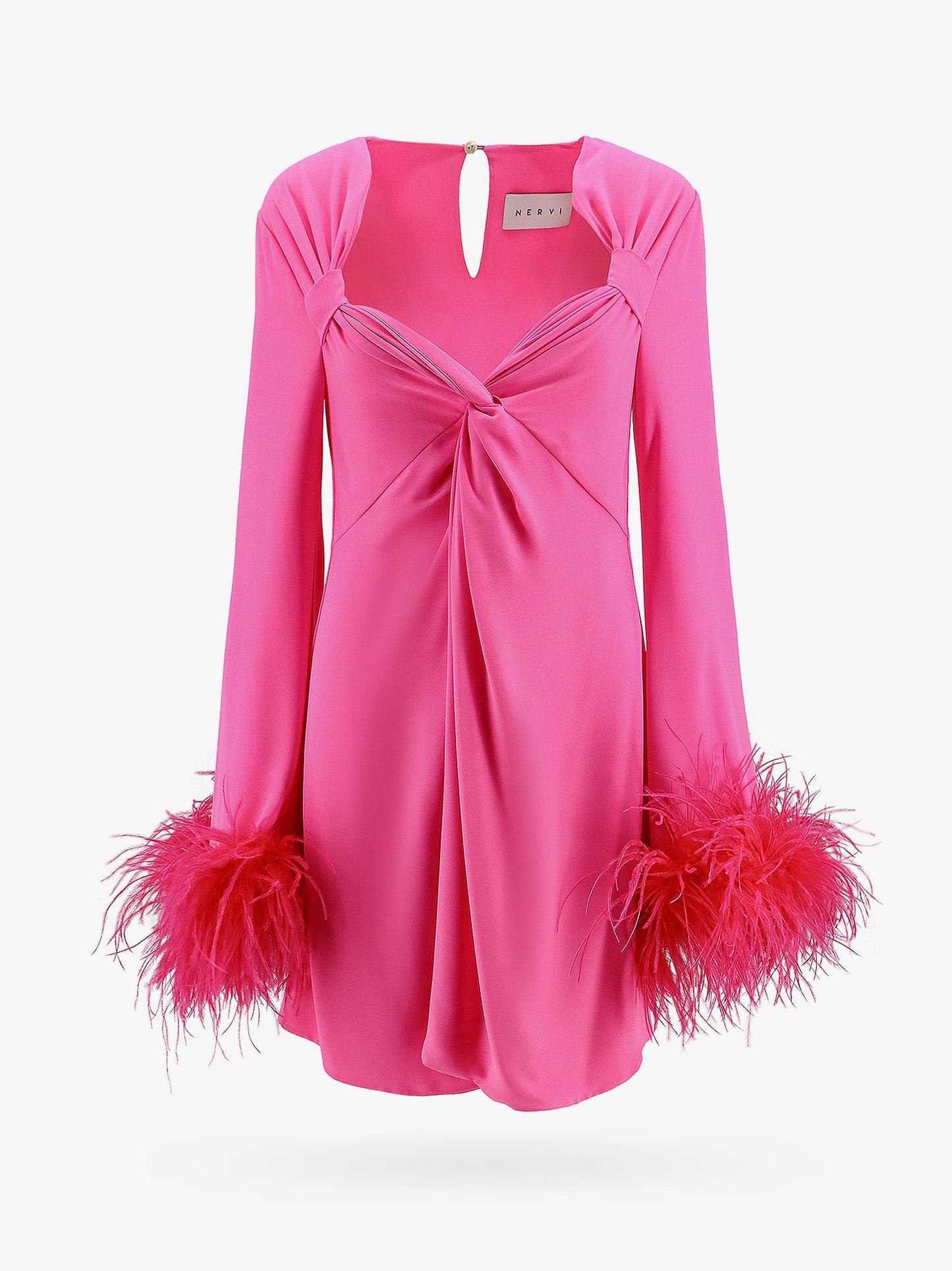 Dress with natural feathers with knot on the front